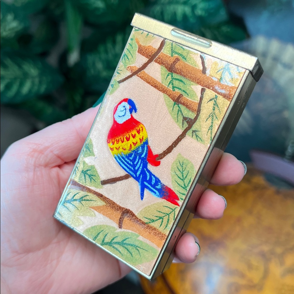 VTG Limoges Limited Handpainted Enamel Tropical Bird Parrot Cigarette Case